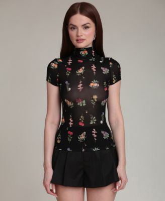 Women's Floral-Print Mock-Neck Top