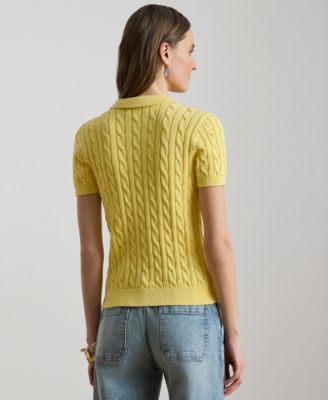 Petite Cable-Knit Polo Sweater