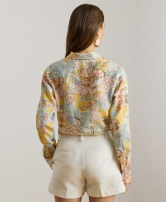 Petite Floral-Print Collared Shirt
