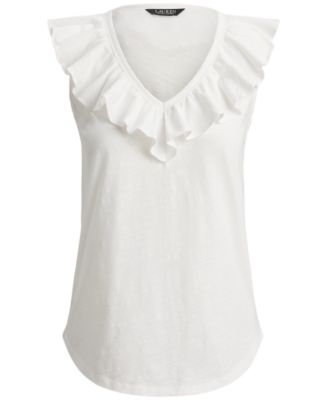 Petite Ruffle-Trim V-Neck Sleeveless Top