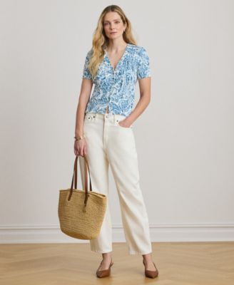 Petite Paisley-Print Cable-Knit V-Neck Cardigan