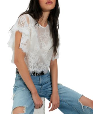 Women's Lunar Ash Boat Neck Lace Top