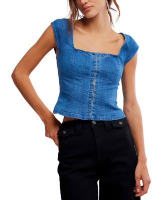 Free People Women's Marilyn Denim Square Neck Corset Top - Macy's