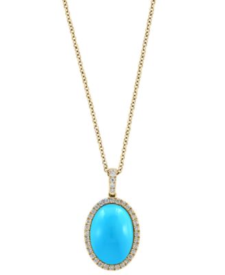 Turquoise & Diamond (1/5ct. t.w.) Pendant Necklace in 14k Yellow Gold