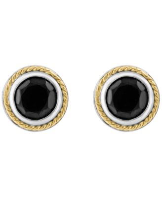 Onyx (5mm) Earrings in Sterling Silver with 18k Yellow Gold