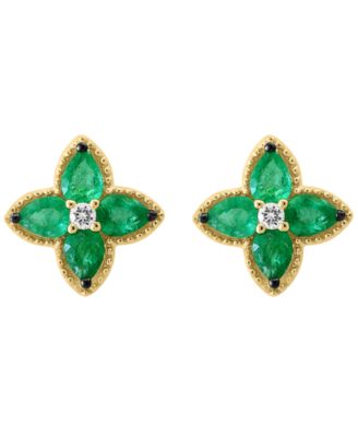 Emerald (1-1/6 ct. t.w.) & Diamond (1/20 ct. t.w.) Earrings in 14k Yellow Gold