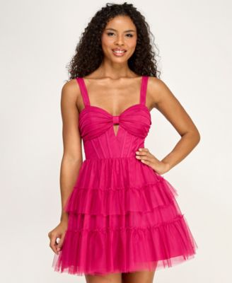 Juniors' Sweetheart Neck Tiered Skirt Dress