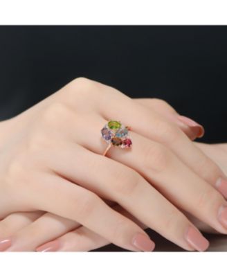 Dazzling Sterling Silver Multi-Color CZ Cluster Satement Ring