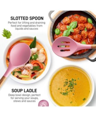 5 Piece Silicone Utensils Set with Authentic Acacia Wood Handles