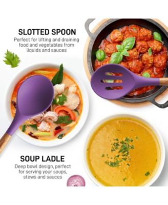 5 Piece Silicone Utensils Set with Authentic Acacia Wood Handles