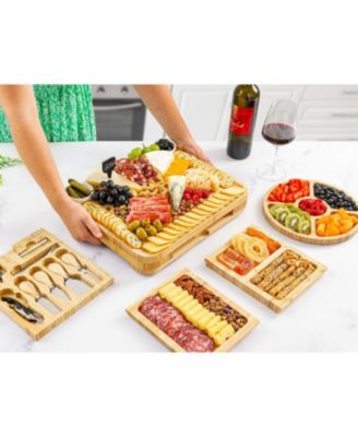 Premium Bamboo Cheese Board Deluxe Set with 4 Piece Knife Set