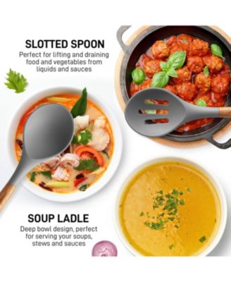 5 Piece Silicone Utensils Set with Authentic Acacia Wood Handles