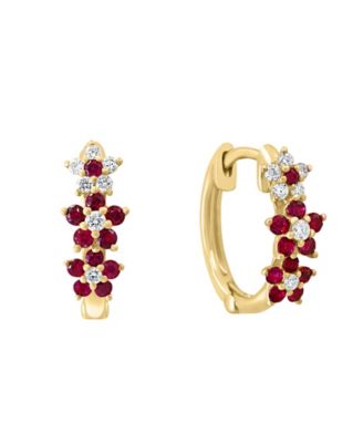 Ruby (1/3 ct. t.w.) & Diamond (1/8 ct. t.w.) Extra-Small Hoop Earrings in 14k Yellow Gold, 0.15" (Also Available in White Gold)