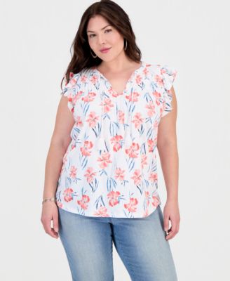 Plus Size Emelia Flutter-Sleeve Tie-Neck Top