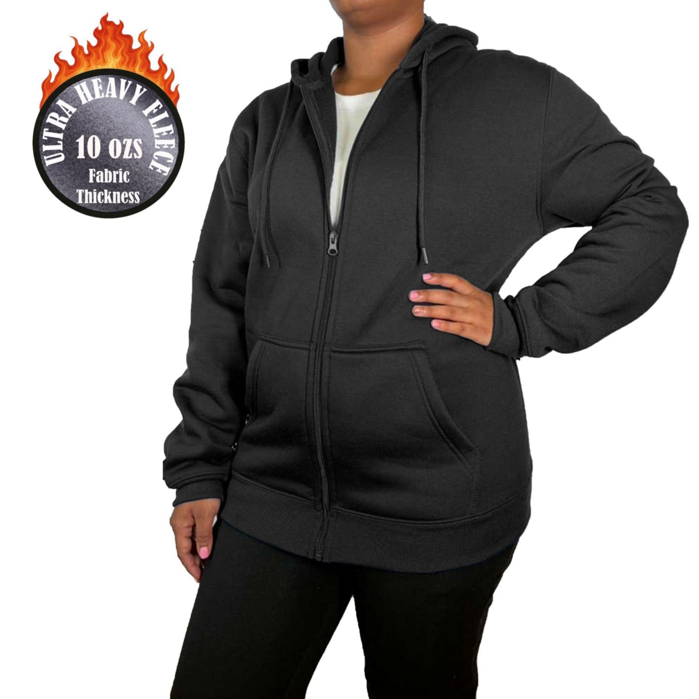 Женское худи Galaxy By Harvic Loose Fit Super Heavyweight Fleece Lined Full-Zip, цвет: Чёрный — фото 1
