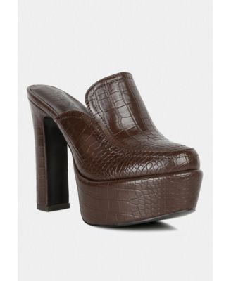 BAUHAUS Womens Croc Pattern Heeled Platform Mules