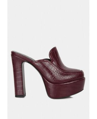 BAUHAUS Womens Croc Pattern Heeled Platform Mules