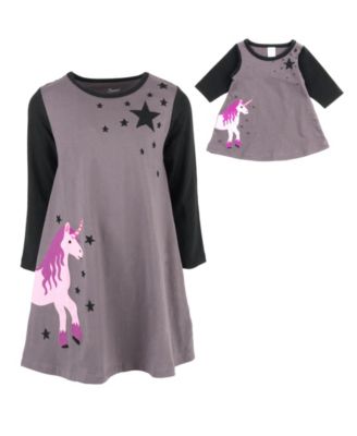 Big Girls 6-14 Matching Doll Long Sleeve Cotton Crew Neck A-Line Dress