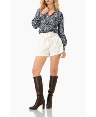 Women's Long Sleeve Paisley V-Neck Blouse