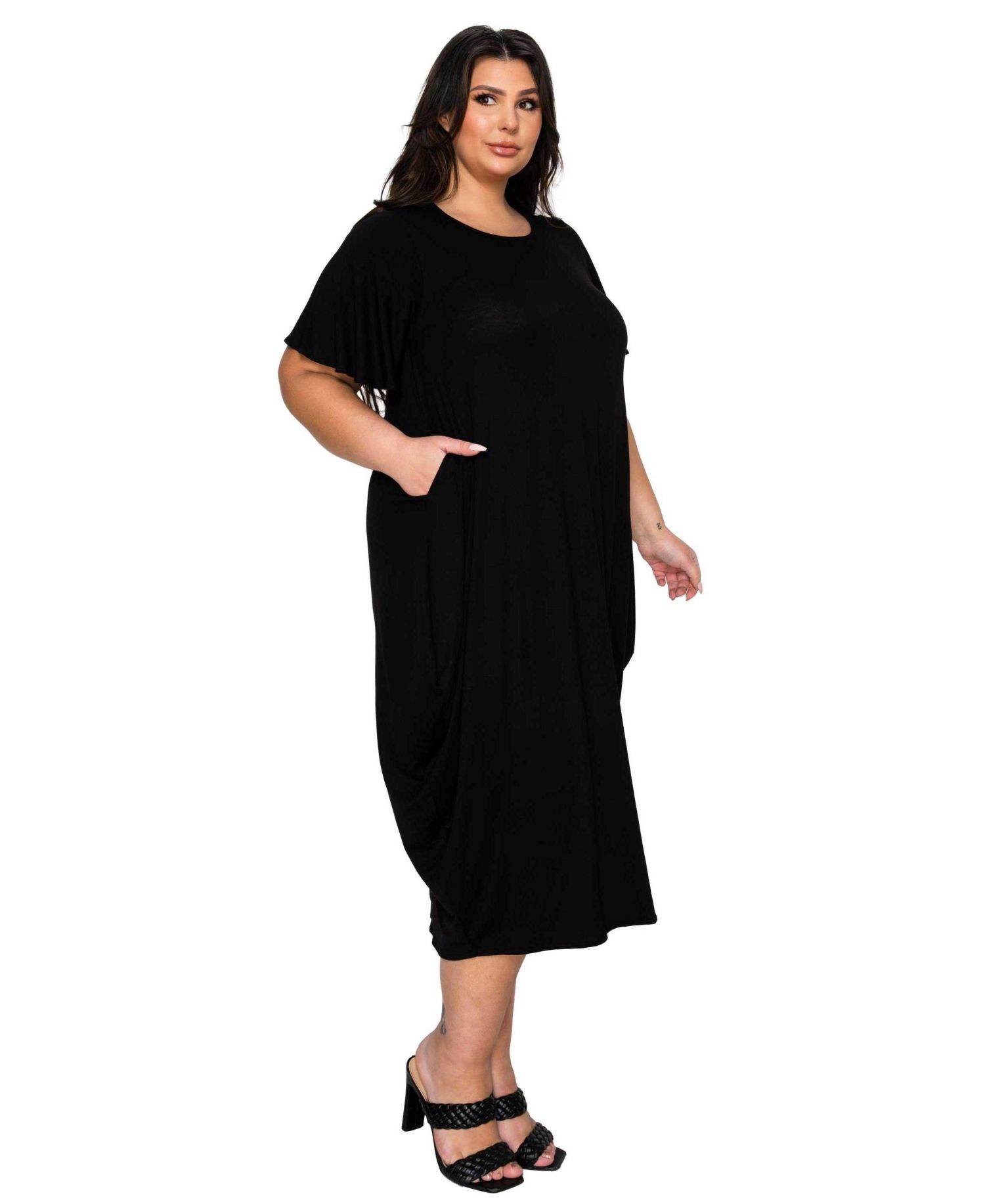 Plus Size Liz Flutter Sleeve Pocket Dress
