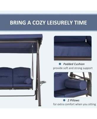 3-Seat Patio Swing w/ Tilt Canopy, Cushions & Cup Tray, Dark