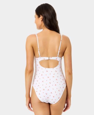 Women's Ditsy Wide Rib Tunneled One-Piece Swimsuit