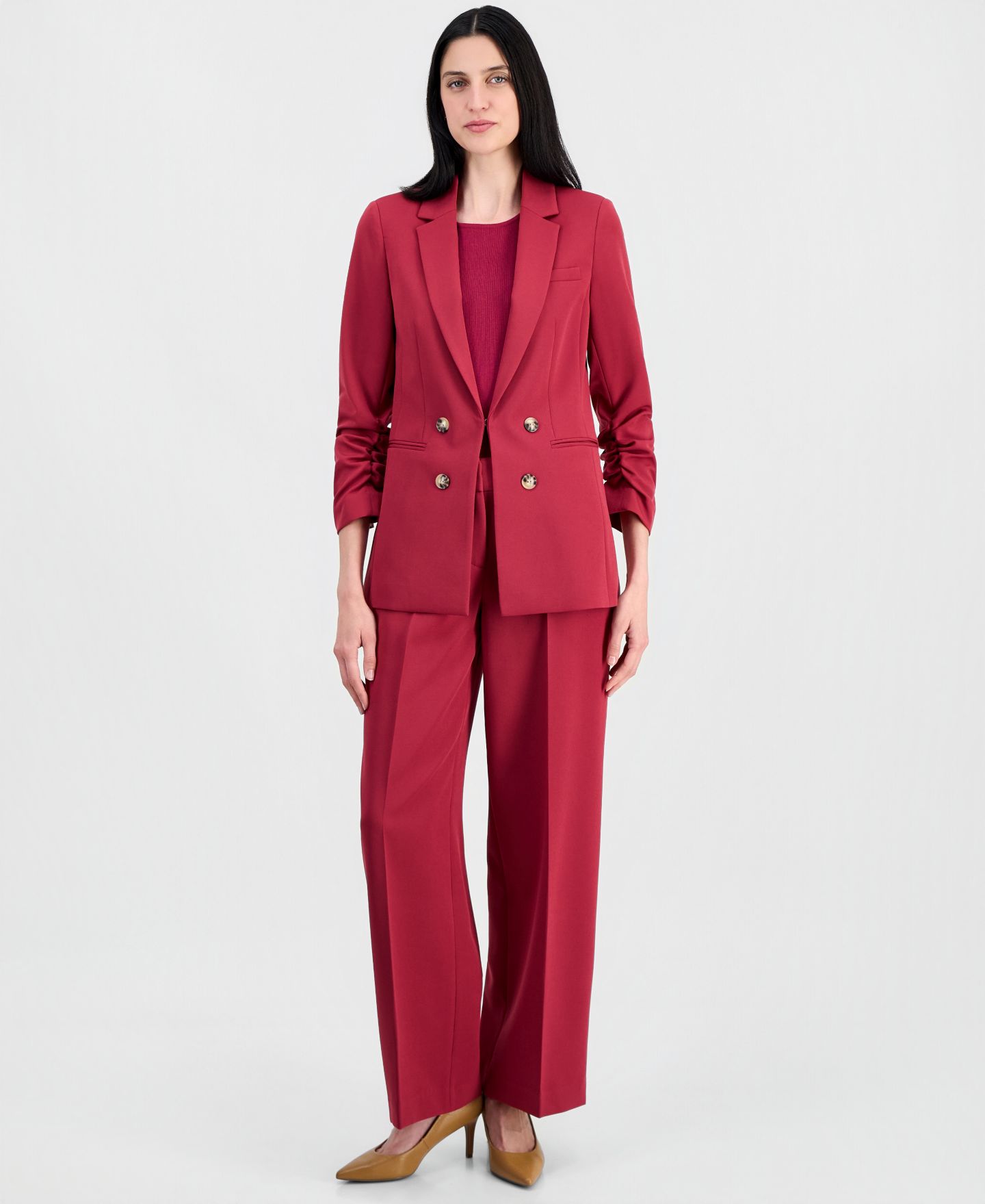 Женский пиджак Tahari ASL Faux Double-Breasted Blazer, цвет: Ягодный — фото 2