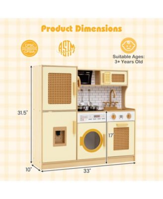 Kids Wooden Kitchen Playset with Realistic Lights & Sounds, Fun Interactive Toy