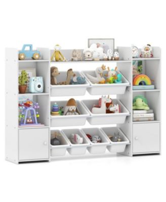 Large Kids Storage Organizer with 8 Bins and Bookshelf
