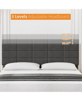 Platform Bed Frame, Linen Upholstered King Bed Frame, Wooden Slats Support, No Box Spring Needed, Noise-Free