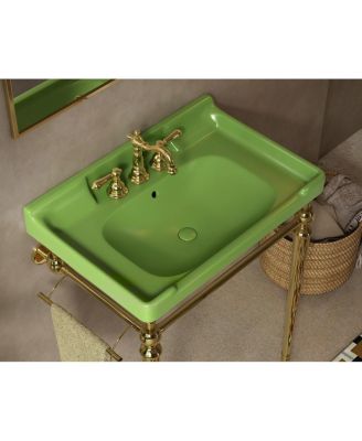 Bathroom Ceramic Sink Basin with 3 Faucet Holes, Rectangular Countertop Vanity with Overflow for Modern Bathroom