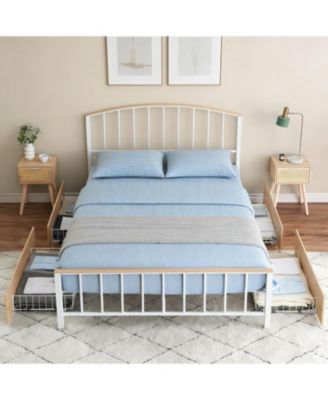 Metal Platform Bed Frame with Headboard - 4 Large Storage Drawers, Noise-Free