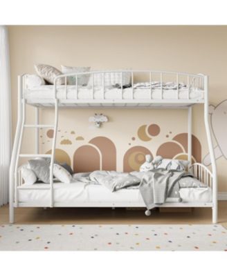 Bunk Bed Twin Over Full with Ladder and Arched Guardrail, Heavy Duty Bunkbeds Frame with Sturdy Steel Slats Support for Kids Boys Girls