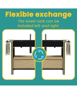 Industrial Double Bathroom Vanity with Artificial Stone Sinks, Large Freestanding Bathroom Vanity without Faucet