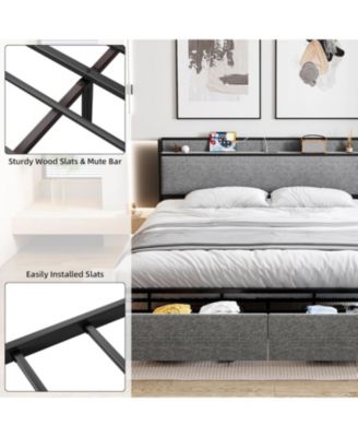 King Upholstered Bed with USB & 2 Drawers