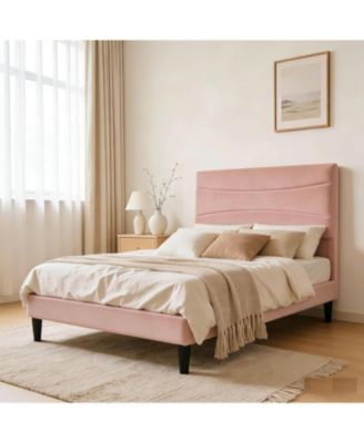 Modern Upholstered Bed Frame with Soft Headboard, Underbed Storage Space, Sturdy Steel Slat Support, Easy Install