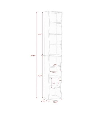 8-Tier Tall Narrow Bookshelf - A Wavy Border Design, Adjustable Shelves, Freestanding Display Bookcase for Living Room, Home Office