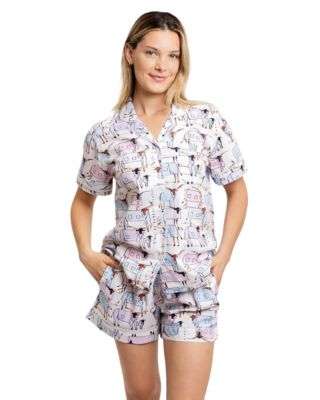 Women's Organic Cotton Poplin Button Down Short Sleeve Pajama Set
