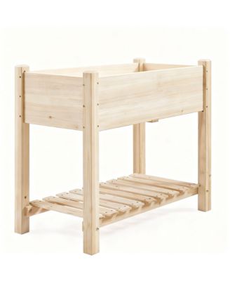 Solid Fir Raised Garden Bed with Storage, 2-Tier Design for Backyard