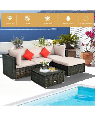 5PCS Rattan Sectional Sofa Set Patio Furniture Set w/ Cushion Pillow