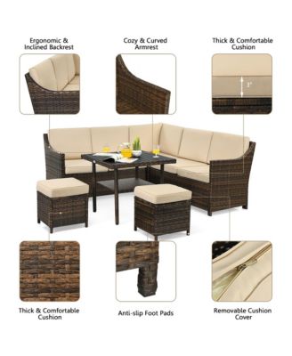 6PCS Rattan Patio Sectional Sofa Set Cushioned Conversation Furniture Set