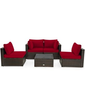 5PCS Rattan Patio Conversation Set Sofa Furniture Set w/ Cushions