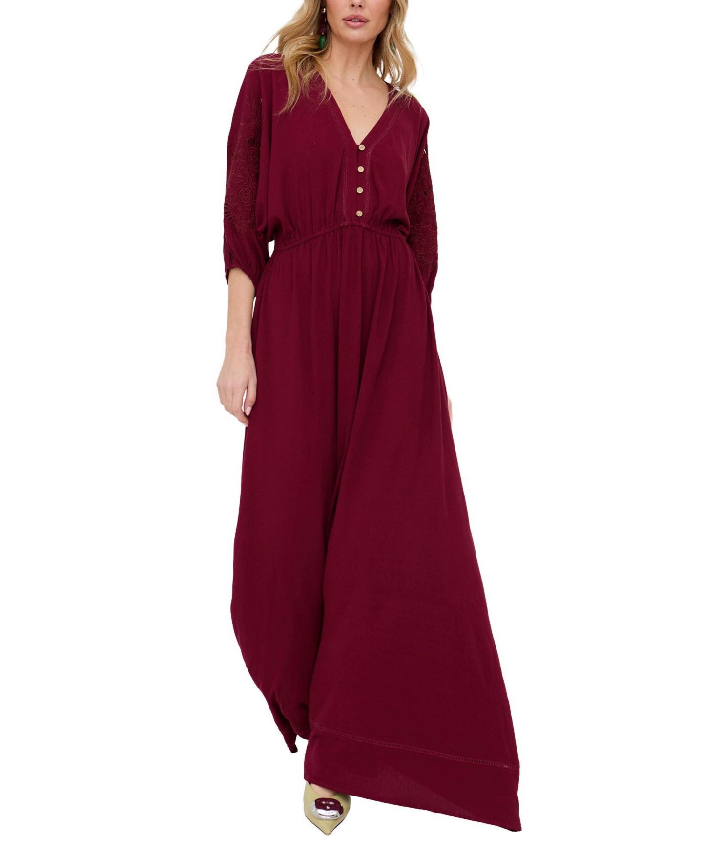Женское платье Raffya Somerton Kaftan Style Embroidered Maxi, цвет: Бордовый — фото 1