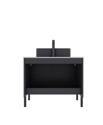 30'' Modern French Freestanding Bathroom Vanity with Black Ceramic Sink, Carrara White Countertop, Soft Close 2-Door Storage