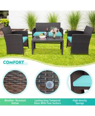 8PCS Patio Conversation Set Outdoor Rattan Furniture Set w/ Cushions