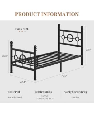 Size Metal Bed Frame with Vintage Circular Headboard and Footboard, Heavy-Duty Iron Platform Bed, No Box Spring Needed, Easy Assembly