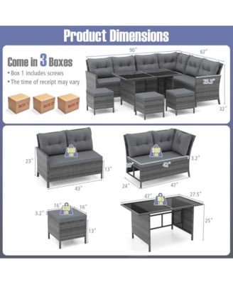 Set of 7 Dining Furniture Set PE Rattan Sectional Sofa Set Patio