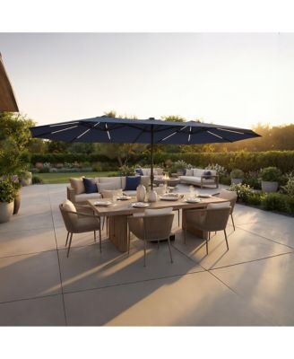 15 ft. Double Sided Umbrella Outdoor Patio Umbrella with 12 LED Solar Strips, Base and Sand Bag