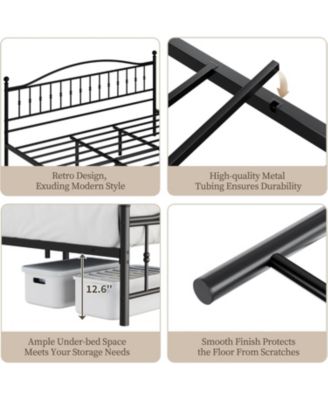 King Size Metal Platform Bed Frame with Vintage Circular Headboard and Footboard, Heavy-Duty Iron Frame, No Box Spring Needed, Noise-Free Design