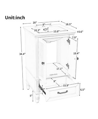 Bathroom Vanity with Sink, Cabinet with Doors and Drawer, Magnetic Door and Adjustable Feet for Small Bathrooms-Sillysis